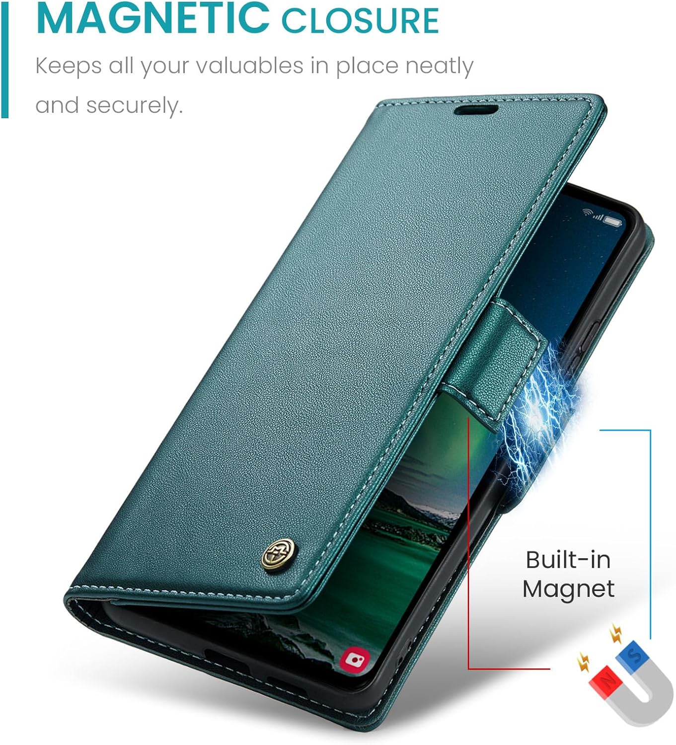 Thumbnail 4 de QLTYPRI Hülle für Samsung Galaxy S24 FE – Vintage Leder Wallet Case mit RFID-Schutz, Grün
