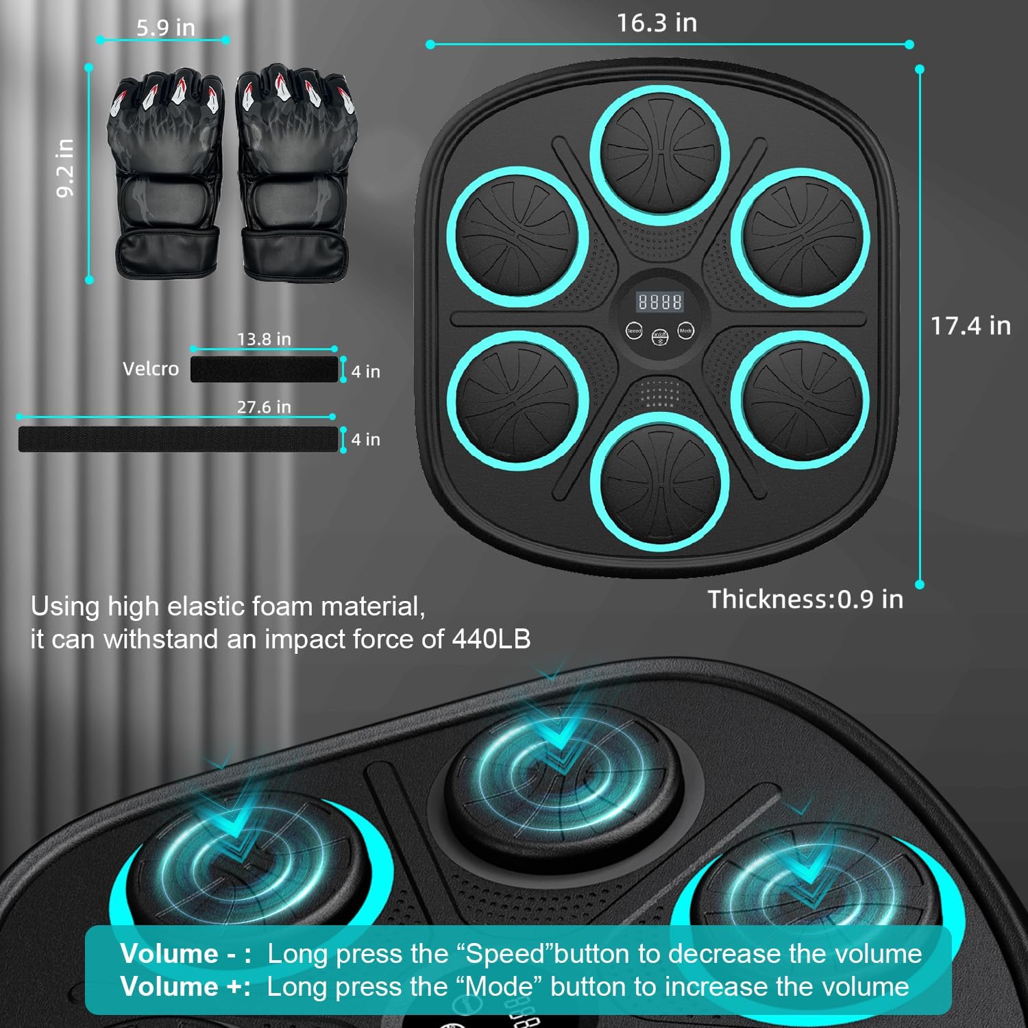 Detalle 2 de Poetish 32900-MBT Smart Music Boxing Machine with Bluetooth and LED Targets