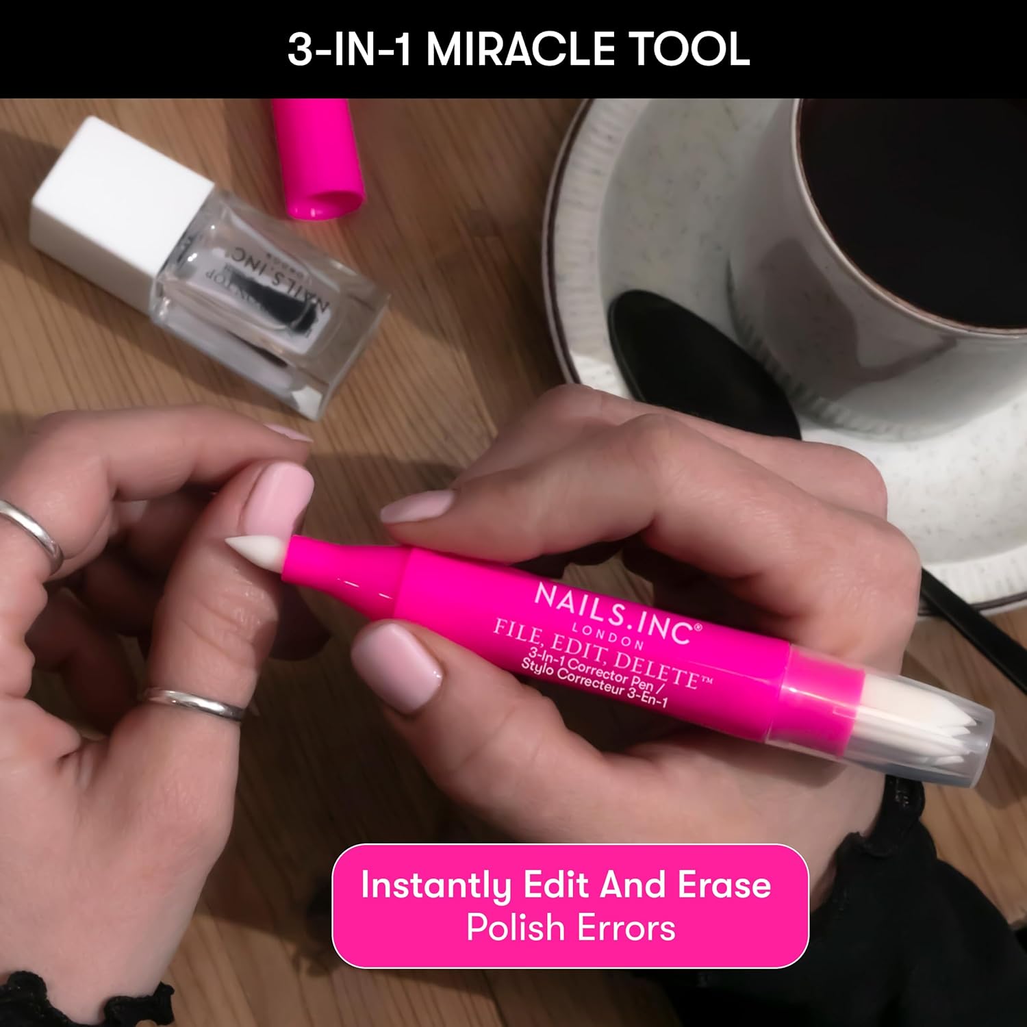 Detalle de Nails Inc File, Edit, Delete 3-in-1 Corrector Pen – Cuticle pusher & nail shaper with replaceable fine tips