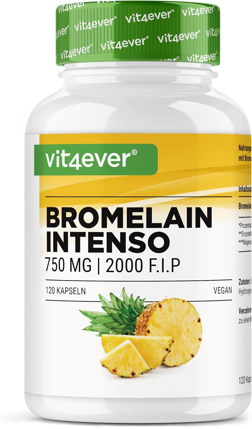 Detalle de Bromélaïne Intenso 750 mg (2000 F.I.P) – 120 gélules gastro-résistantes, extrait naturel d’ananas