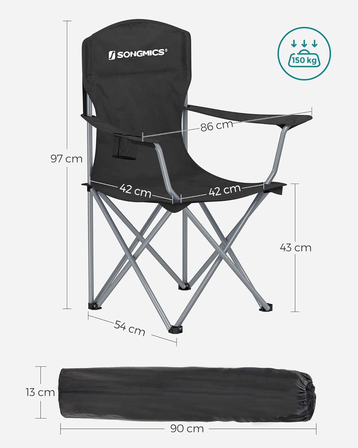 Thumbnail 2 de SONGMICS 2er Set Klappstuhl Campingstuhl mit Getränkehalter – belastbar bis 150 kg