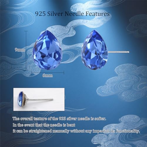 Detalle de Weviway Sterling Silver Blue Sapphire Teardrop Stud Earrings