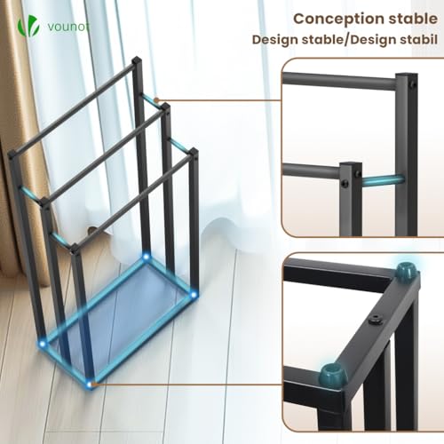 Detalle de VOUNOT Porta Asciugamani Bagno da Terra con 3 Bracci, Nero, 45x22x86 cm