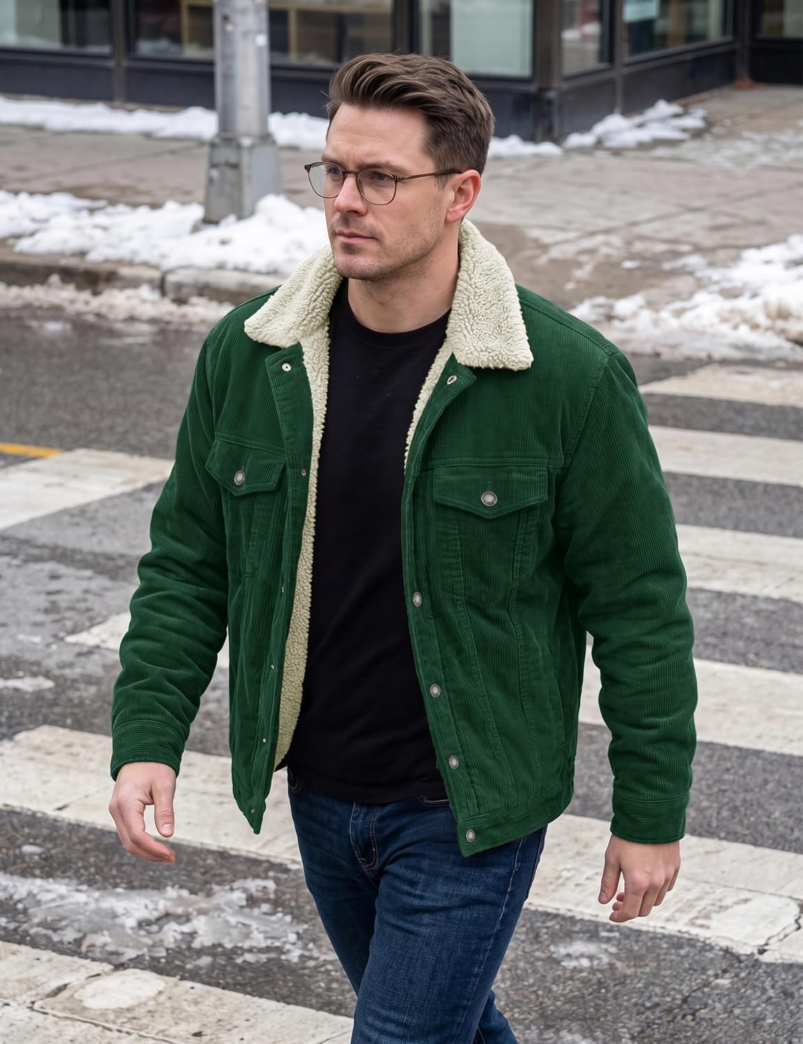 Detalle de MAGCOMSEN Men's Corduroy Sherpa Jacket, Cotton Coat with 5 Pockets