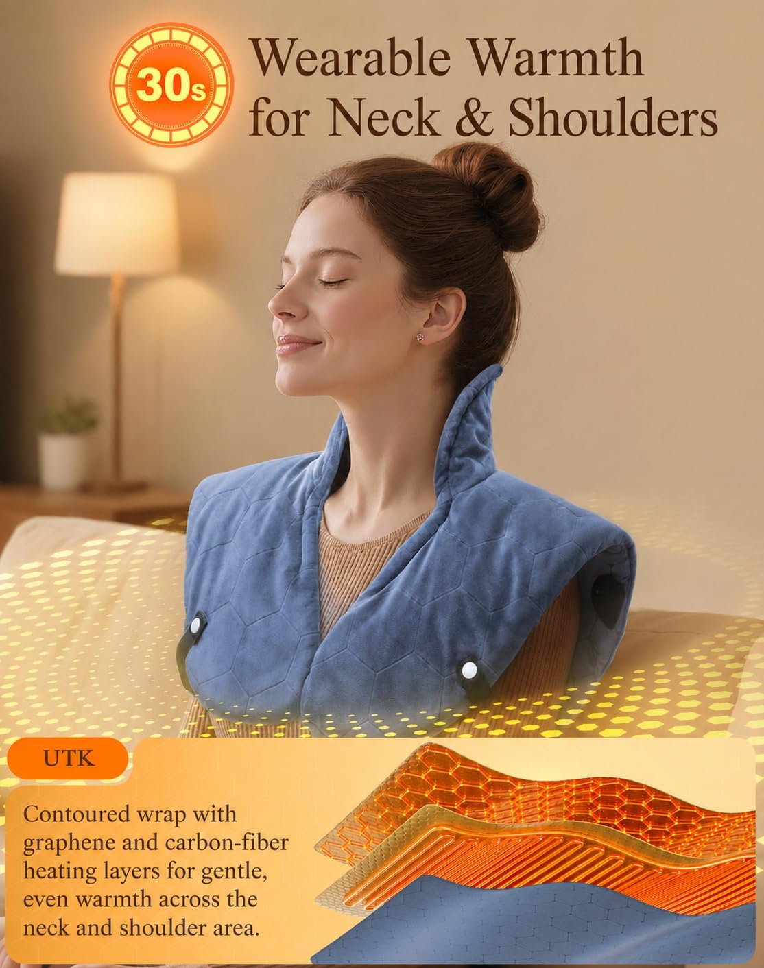Thumbnail 1 de UTK Neck and Shoulder Heat Pad, 24 x 20 in Far Infrared Wrap with 8 Heat Settings