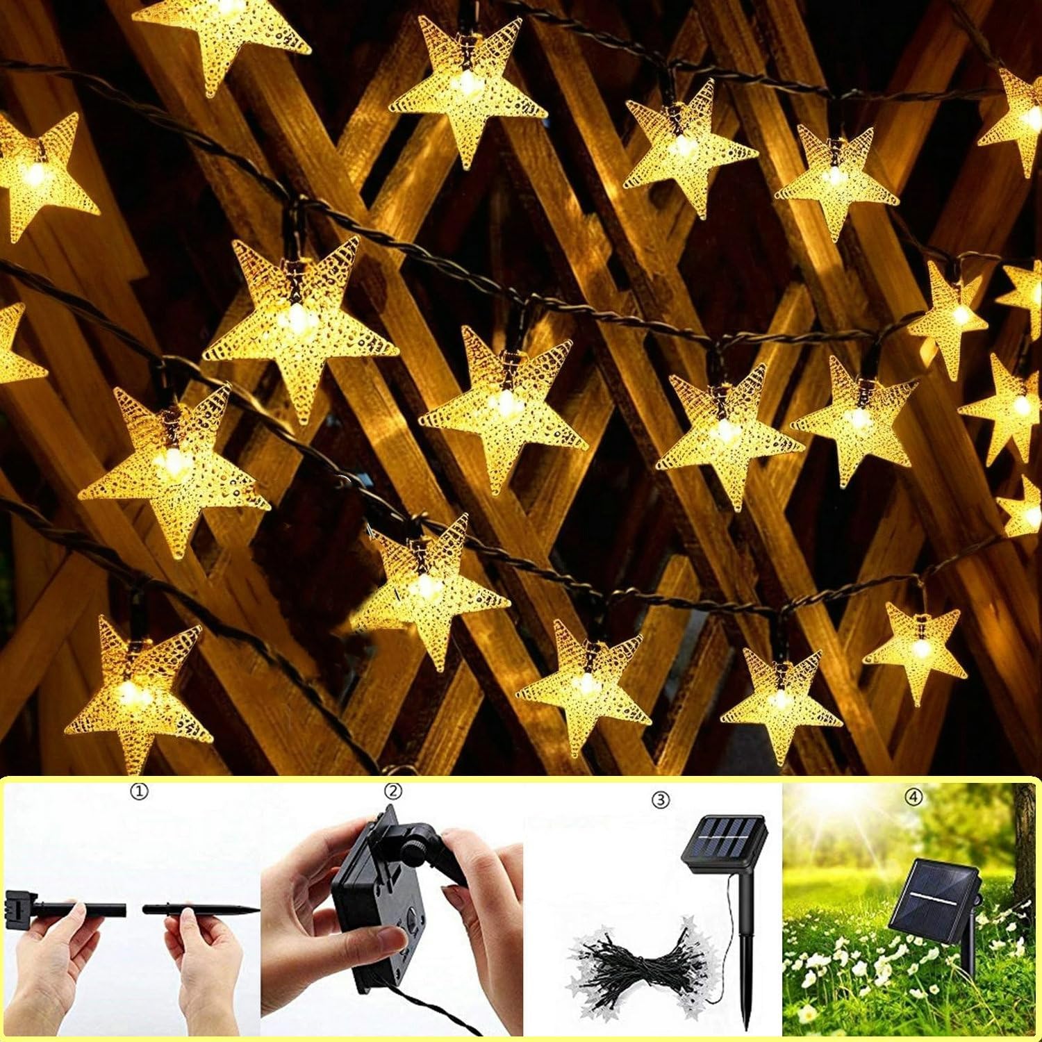 Thumbnail 6 de FANSIR Solar Garden Lights: 50 LED Star Fairy Lights with 8 Modes, 23ft Wire, IP65 Waterproof