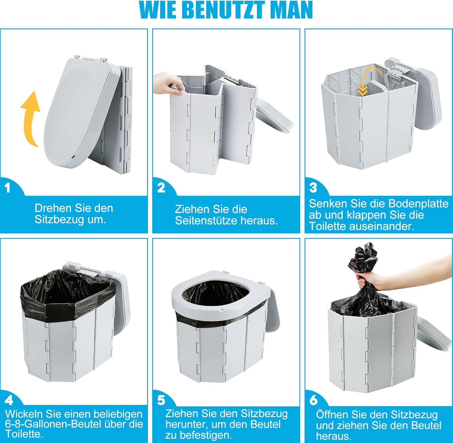 Thumbnail 6 de WADEO Tragbare Campingtoilette mit Deckel bis 200 kg
