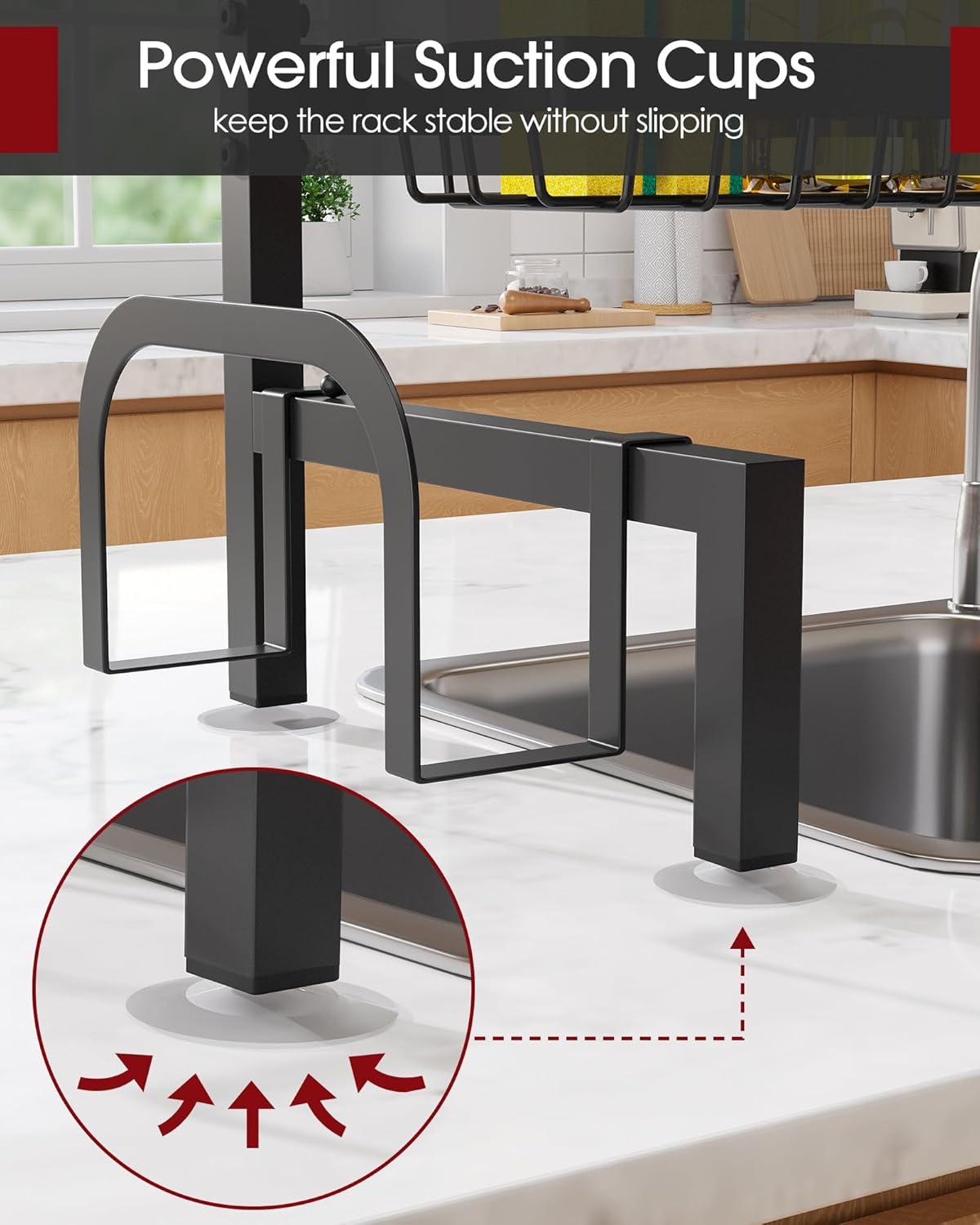 Detalle de Sakugi Over The Sink Dish Drying Rack (Adjustable 2-Tier, Stainless Steel, Black)