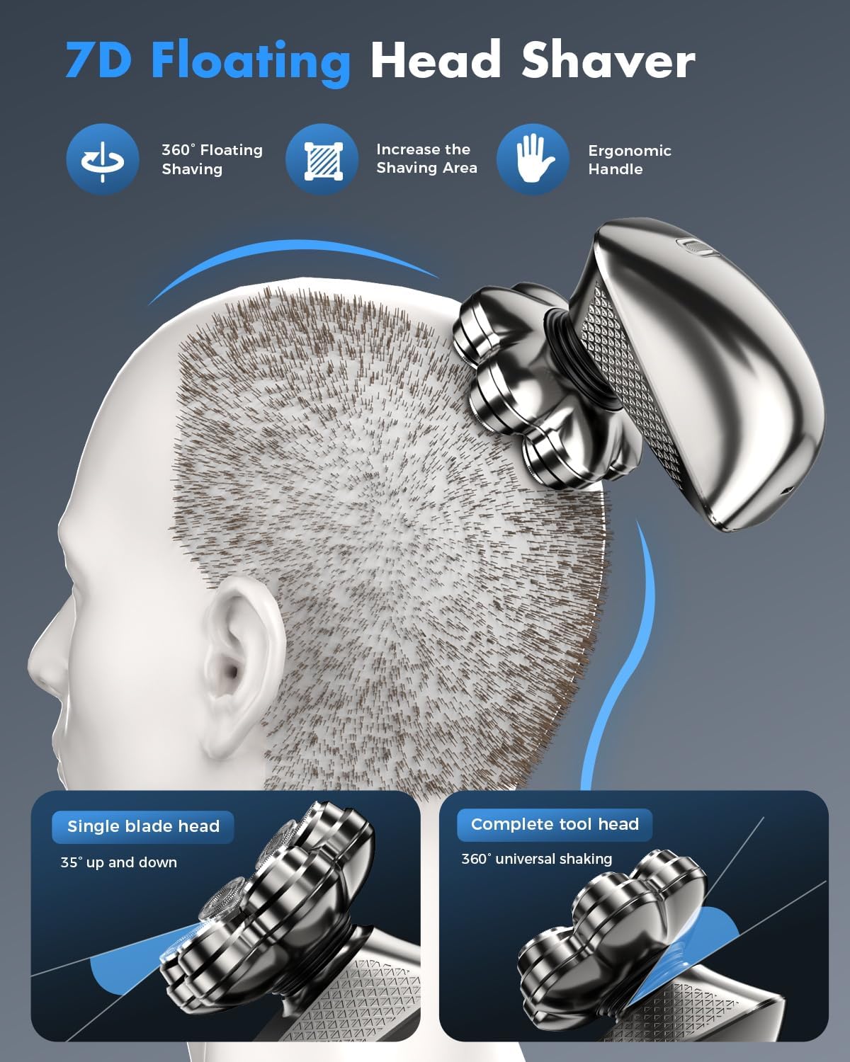 Detalle de TEPOTZ 7D Head Shaver for Bald Men – 5-in-1 Wet & Dry Grooming Kit