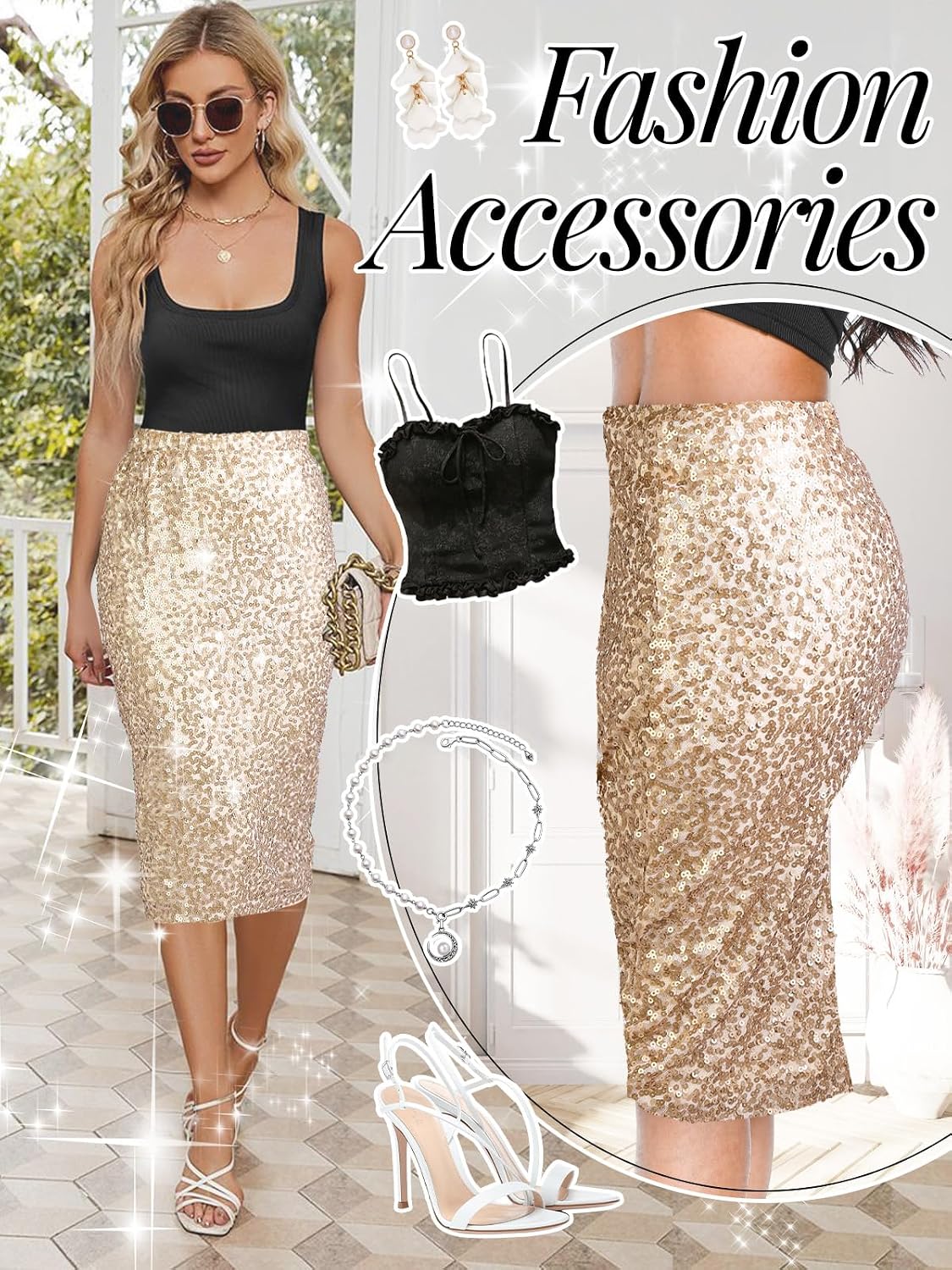 Thumbnail 4 de BALAYSIER Women Midi Sequin Skirt with Lining – Sparkle with Comfort