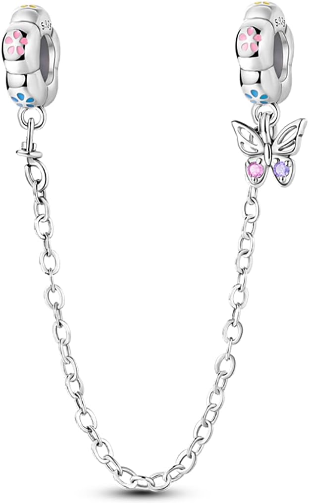 Thumbnail 6 de 925 Sterling-Silber Sicherheitskette/Charm-Clasp mit Herz & Silikon-Stopper für Charm-Armbänder