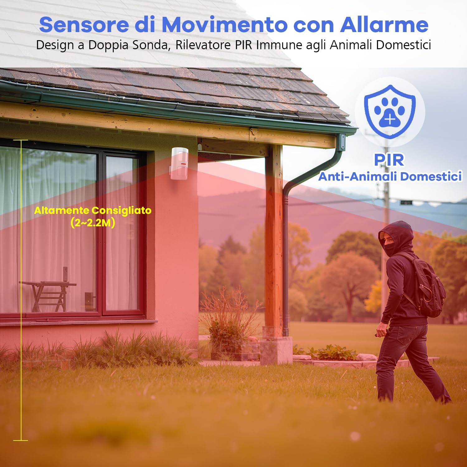 Detalle de YISEELE Allarme Casa Senza Fili: kit completo con connettività 5 GHz, sirena 125 dB e 10 sensori