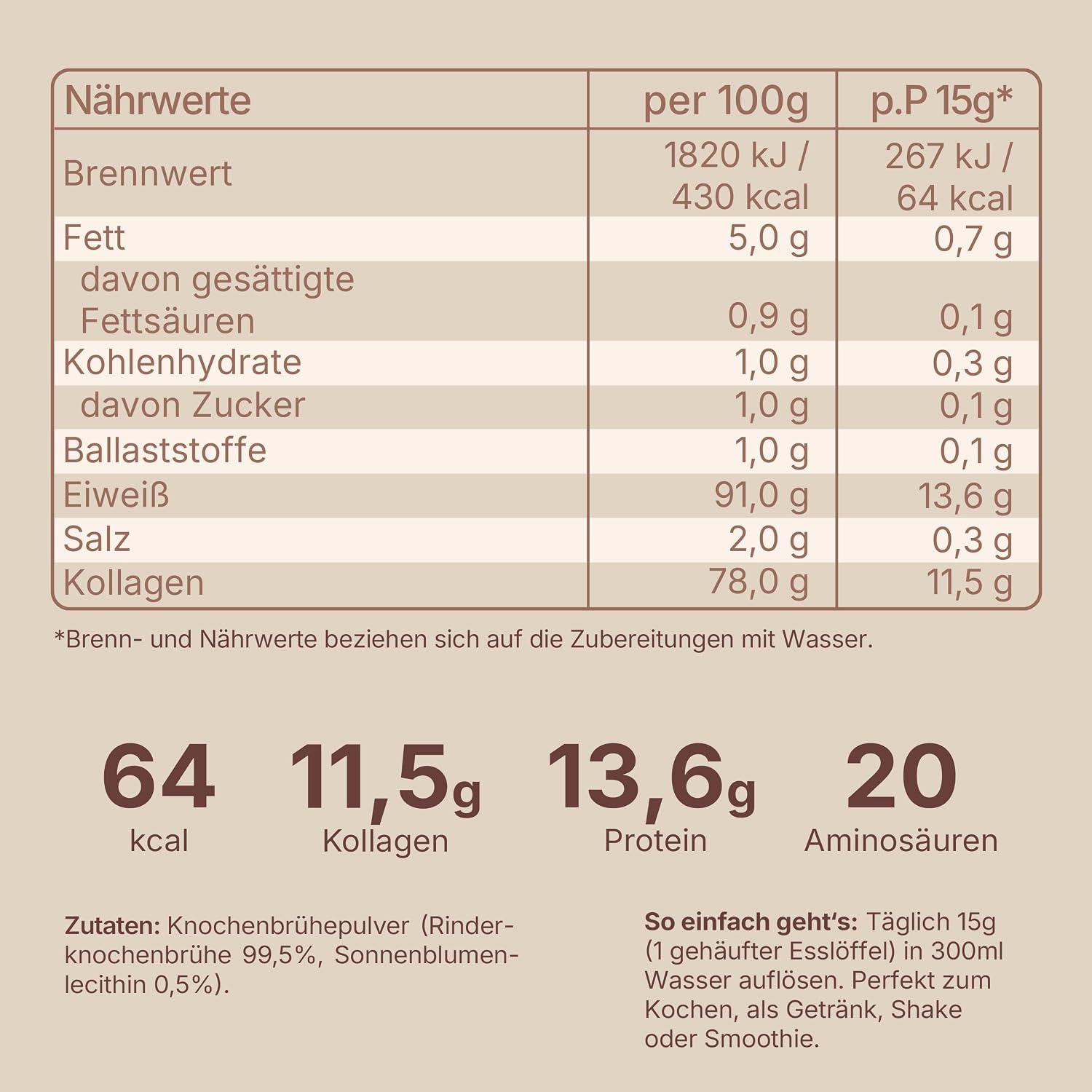 Thumbnail 4 de sensé Knochenbrühe Pulver vom Weiderind – Bioaktiv, 350 g, Kollagen Typ 1, 2 & 3