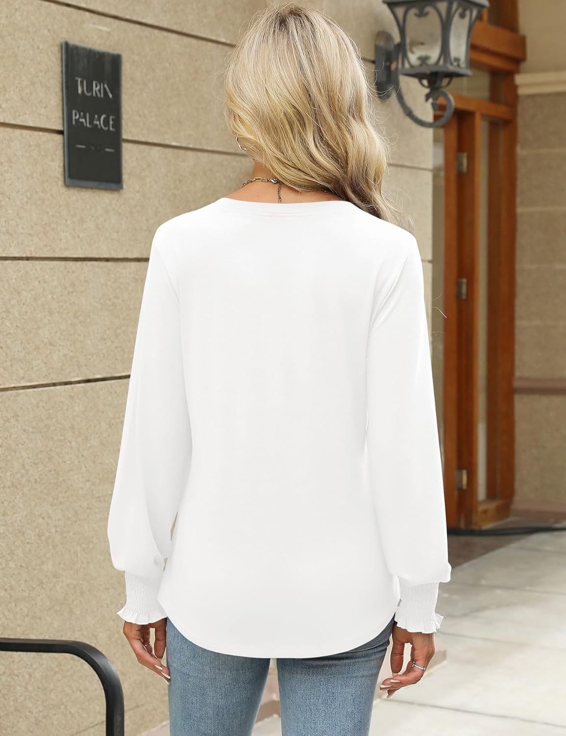 Thumbnail 4 de Rapbin Damen Bluse Langarm mit V-Ausschnitt und Lotusmanschetten – elegant-lässig für Herbst