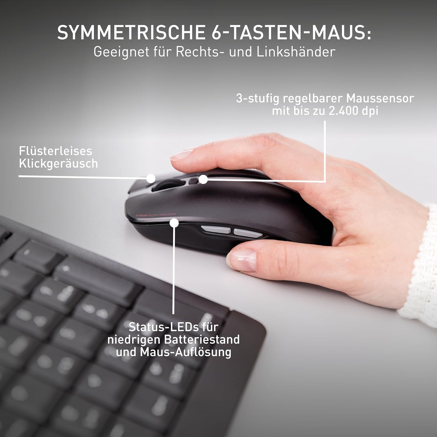 Detalle 2 de CHERRY Stream Desktop Recharge Tastatur Maus-Set 2,4 GHz