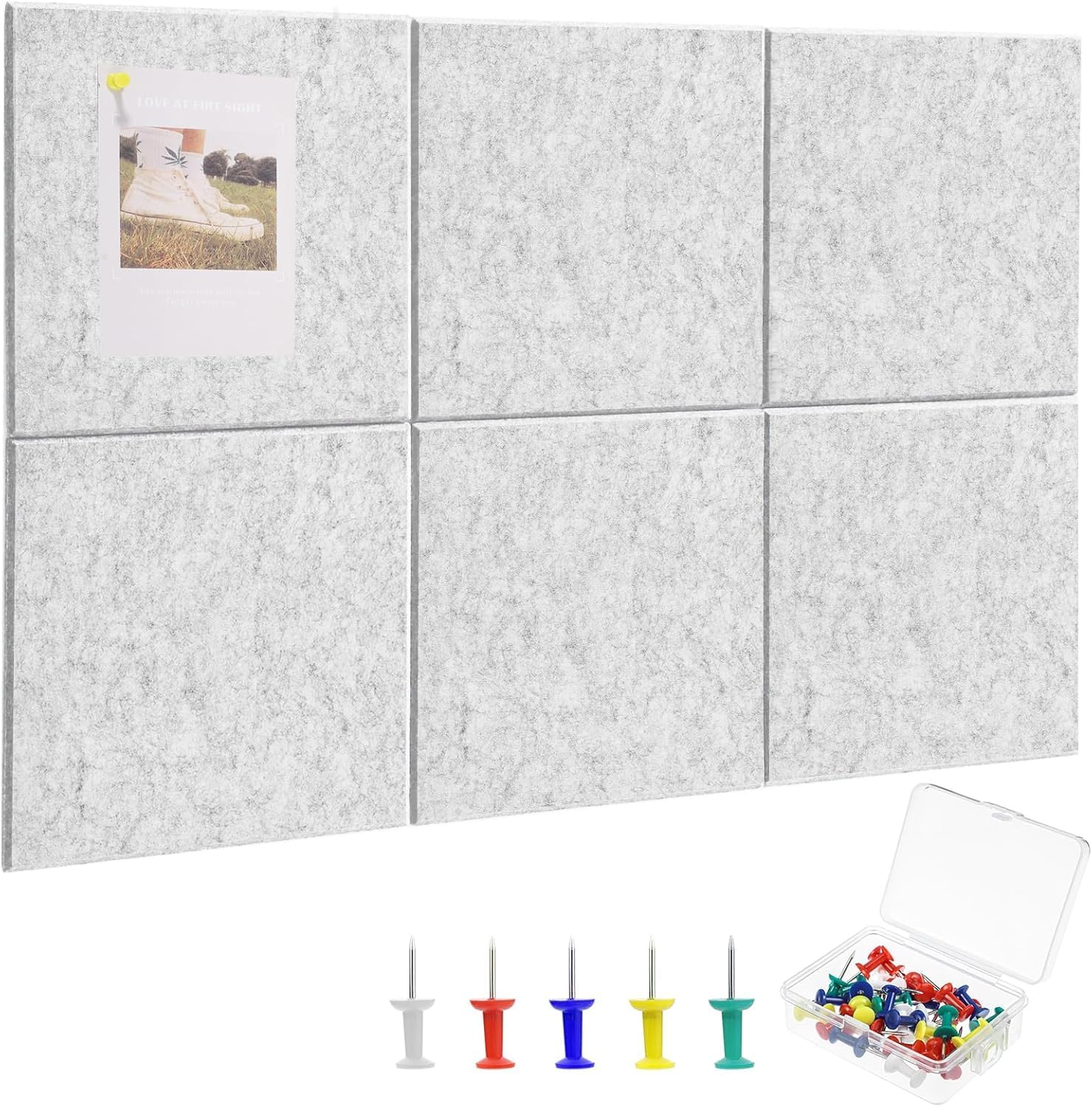Large Cork Board 36" x 24" (6-pack felt wall tiles + pushpins) in light grey