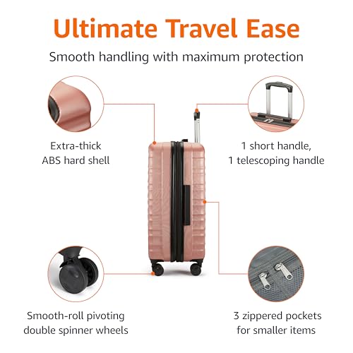 Thumbnail 6 de Amazon Basics Hard Shell Small Suitcase (Rose Gold) – Expandable ABS Carry-On with 4 Double Spinner Wheels