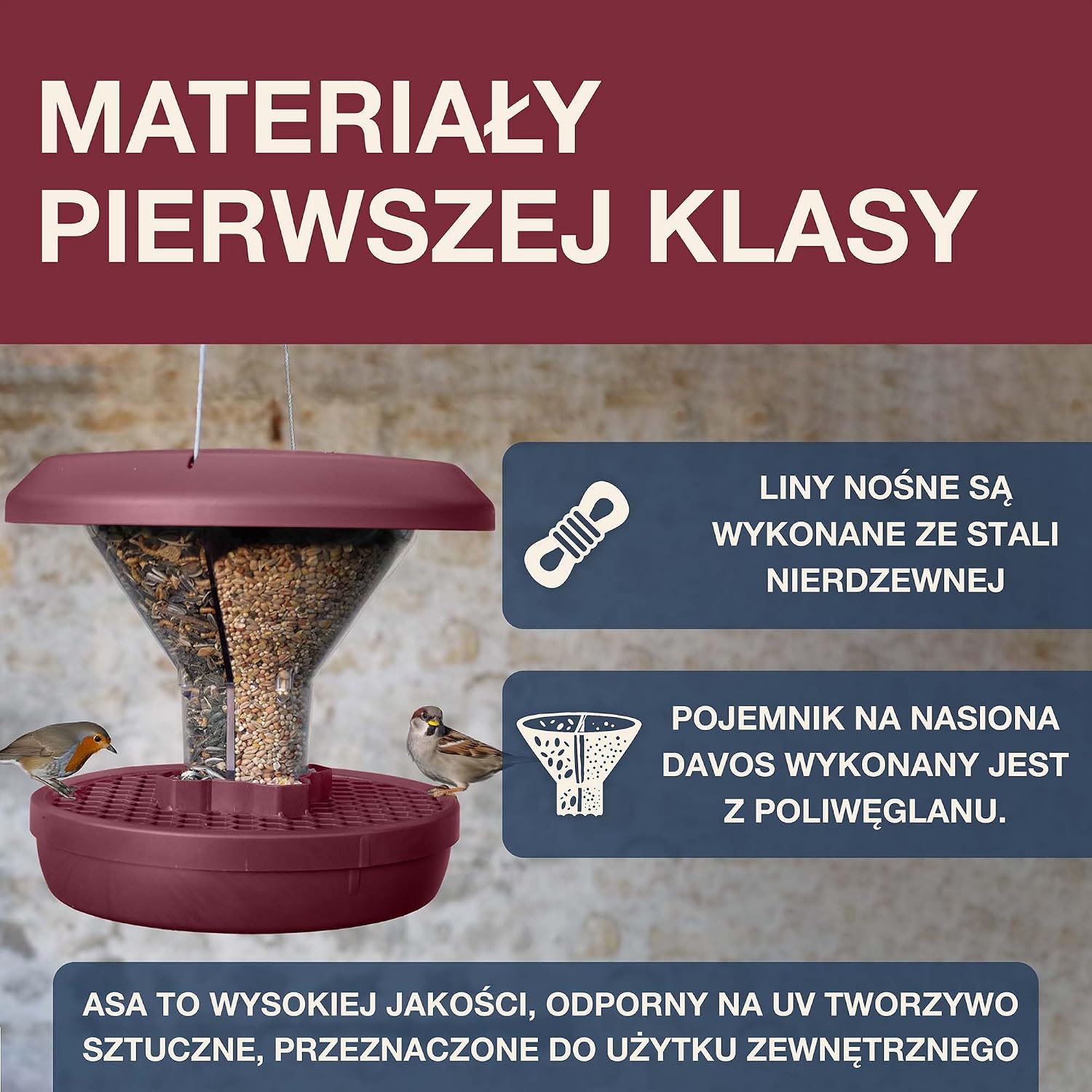 Thumbnail 5 de SWISSINNO Davos SMART BIRDS – wiszący karmnik dla ptaków, 2 komory, bordowy