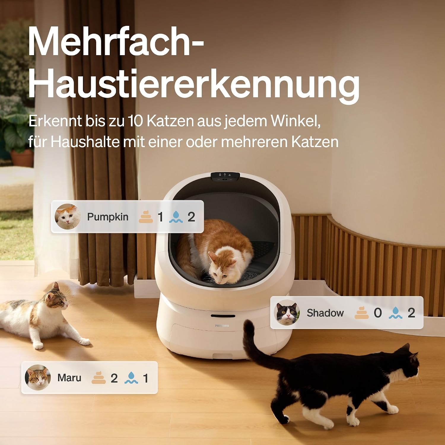 Detalle de PETLIBRO Luma: Selbstreinigende Katzentoilette mit KI-Kamera – Geruchssteuerung, Mehrkatzen-Erkennung und App-Steuerung