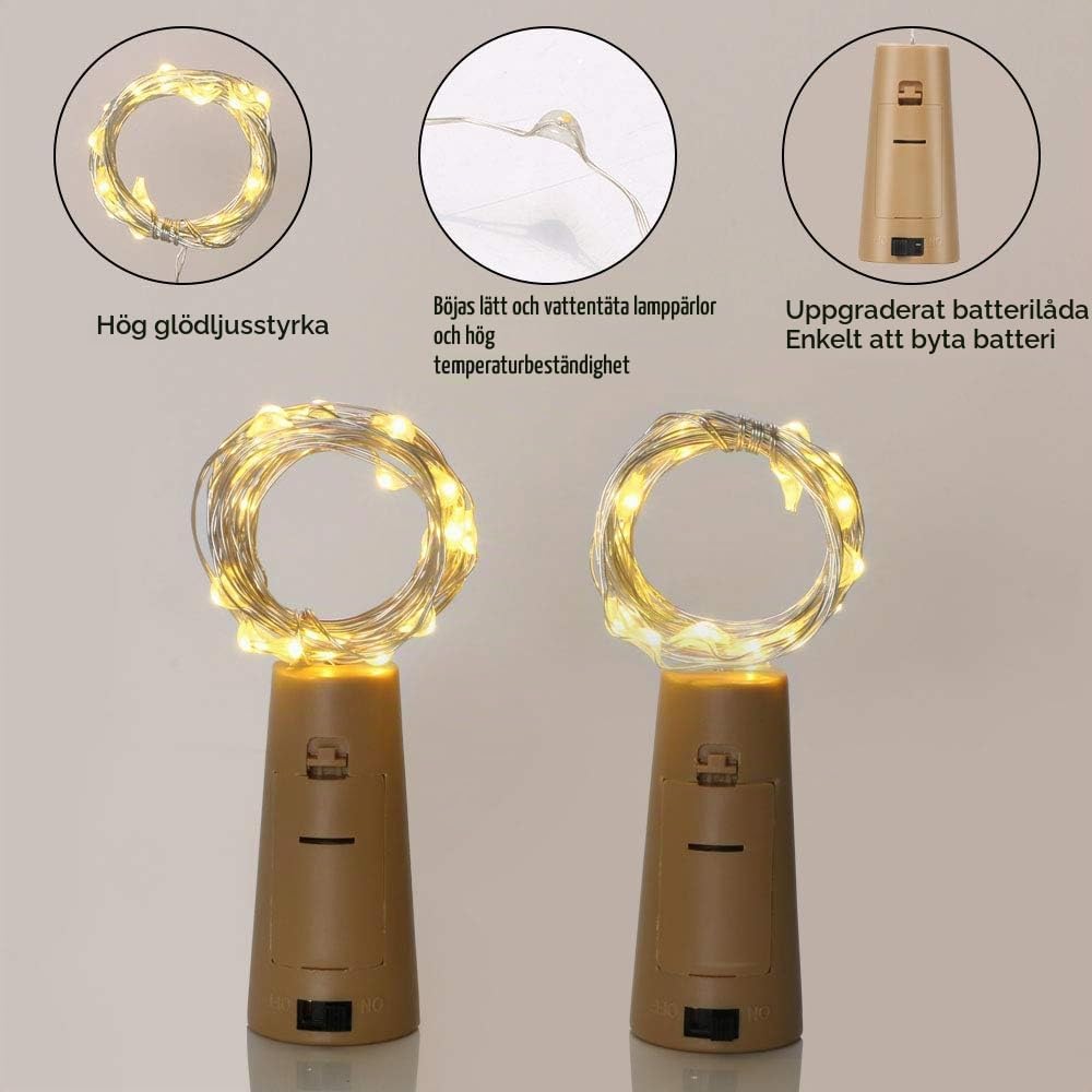 Detalle 2 de Vicloon flasklampor med kork, 12-pack med 2 m koppartråd och 20 varmvita LED