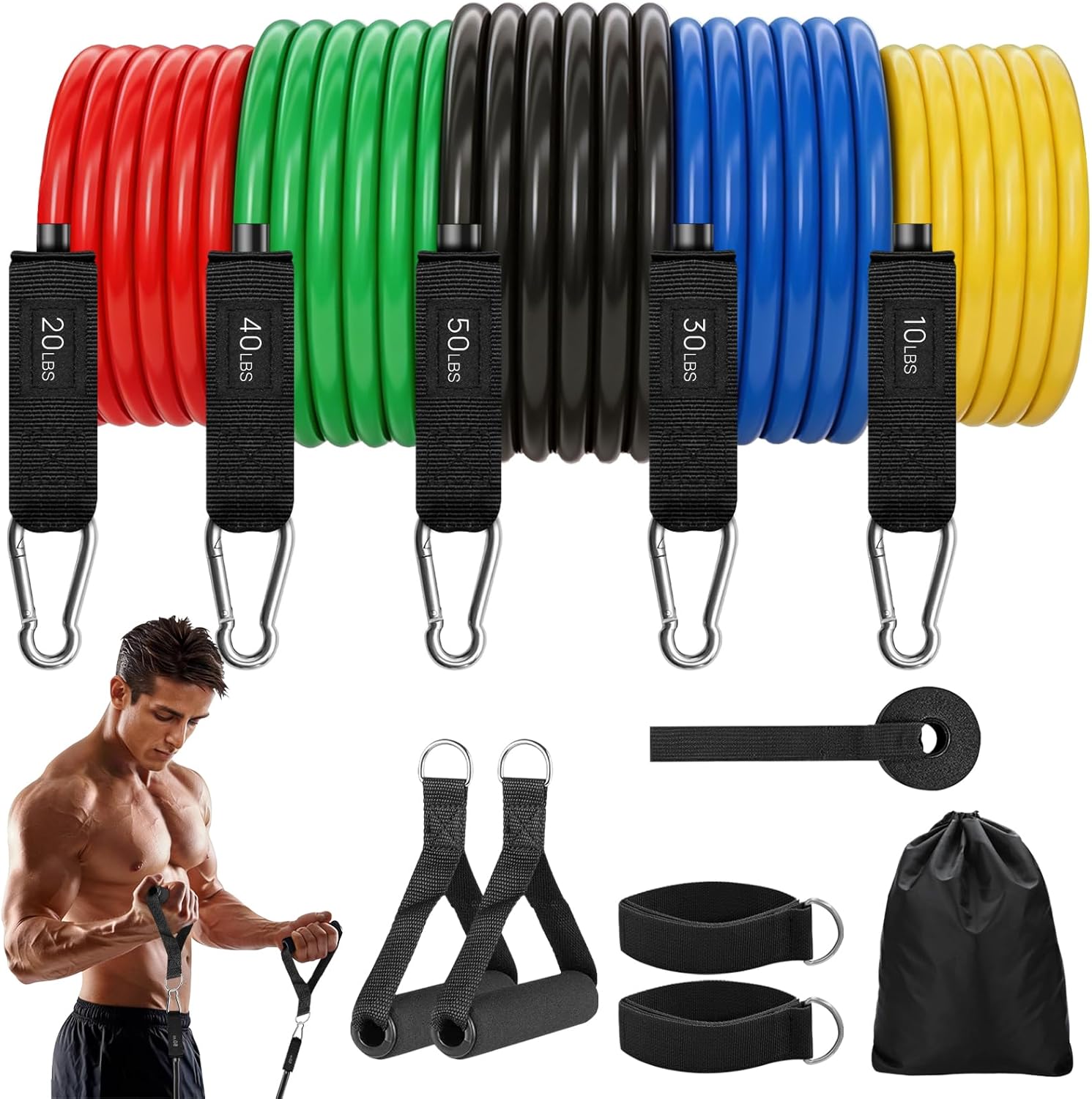 Detalle de Bourid 1 Resistance Bands with Handles, Five Natural Rubber Bands