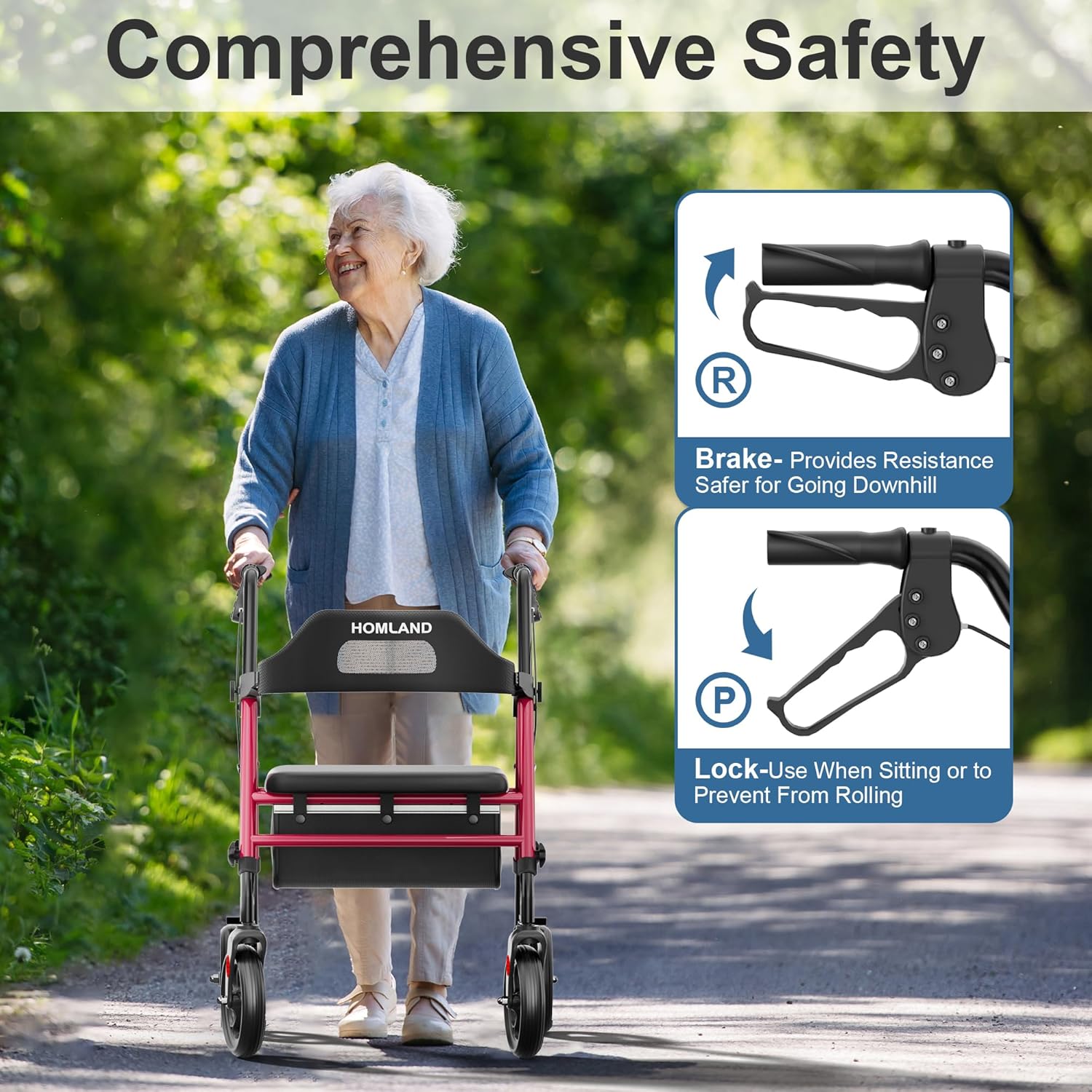 Detalle 2 de HOMLAND Foldable Rollator Walker 350 lb capacity