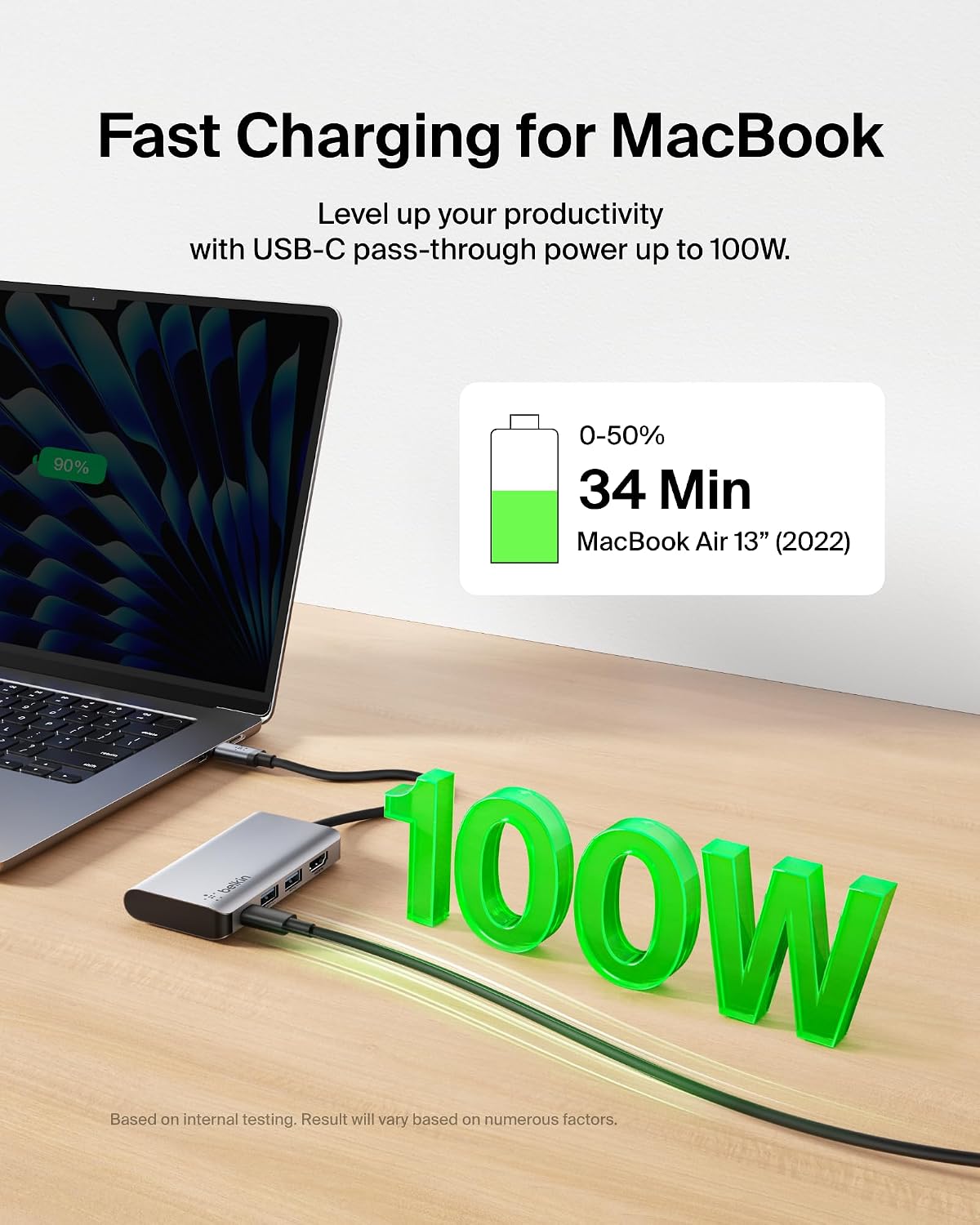 Detalle de Belkin Hub USB-C 4 en 1 noir : adaptateur multiport avec HDMI 4K et USB-A 3.0