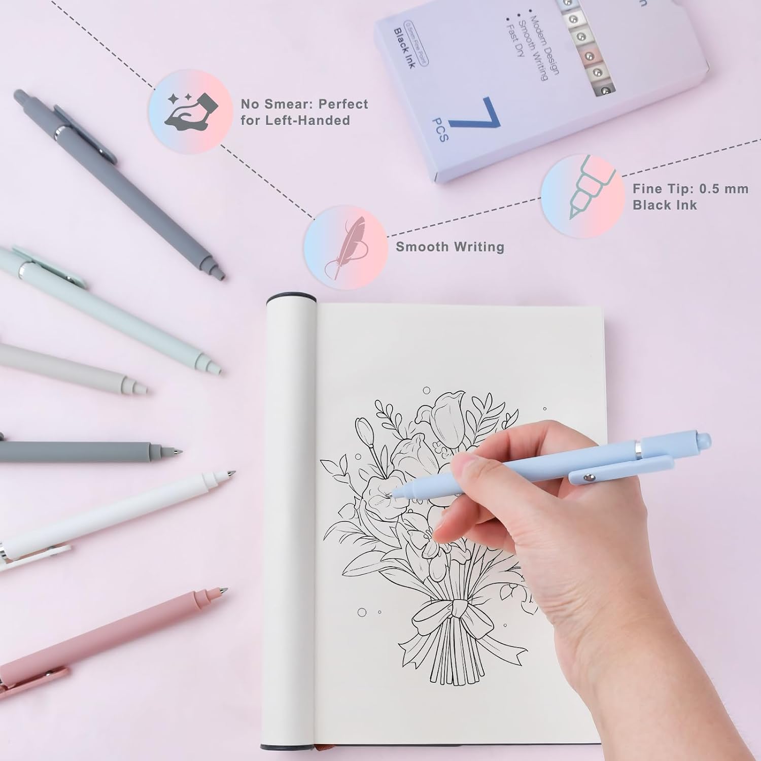 Thumbnail 5 de Donse SNM-PEN01 Gel Pens, 0.5 mm Fine Point, Black Ink, 7-Pack
