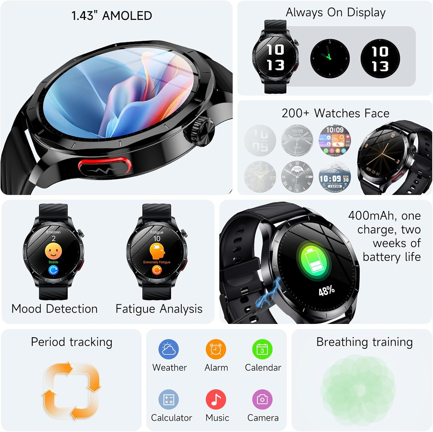 Thumbnail 6 de 2026 Men’s Smart Watch with Blood Pressure, ECG, AMOLED Display and Bluetooth Calling