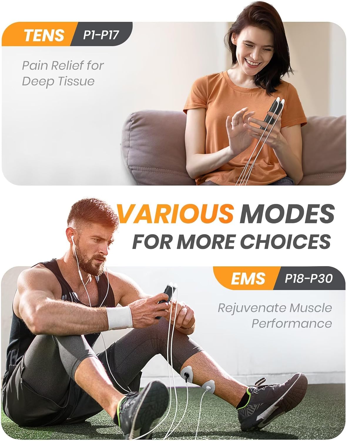 Thumbnail 3 de AVCOO 30 Modes TENS EMS Unit: Compact Dual-Channel Pain Relief with 12 Pads