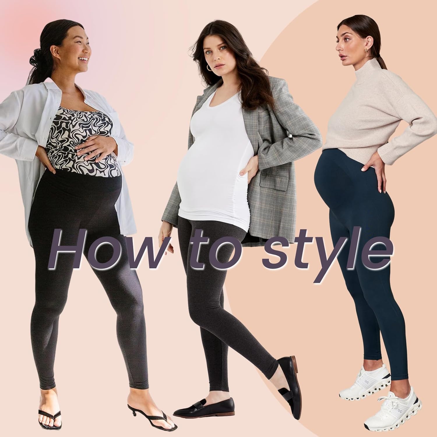 Thumbnail 3 de AMIYOYO maternity over-bump leggings (high waisted, stretchy belly support) for yoga, workouts and everyday wear