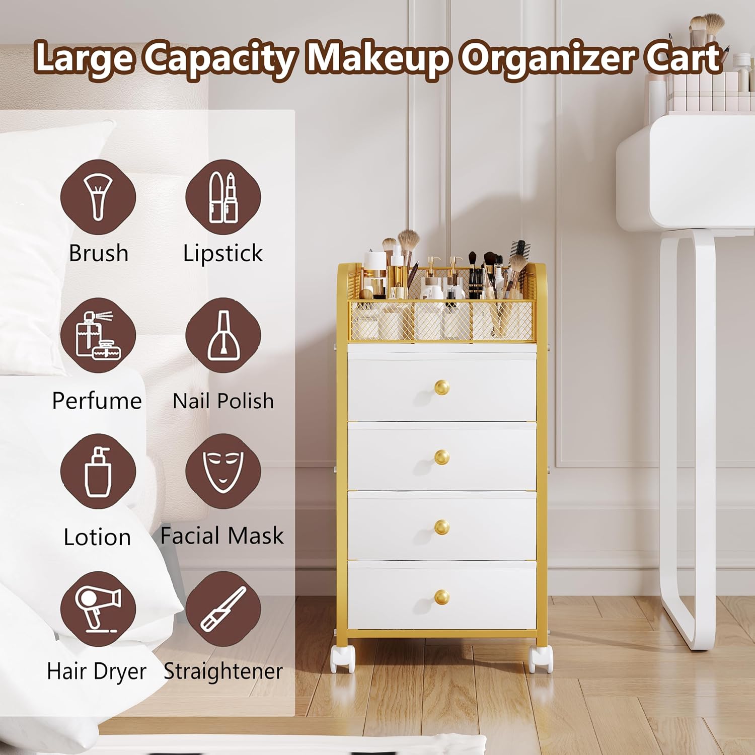 Thumbnail 6 de Rolling Makeup Organizer Cart with 4 Drawers