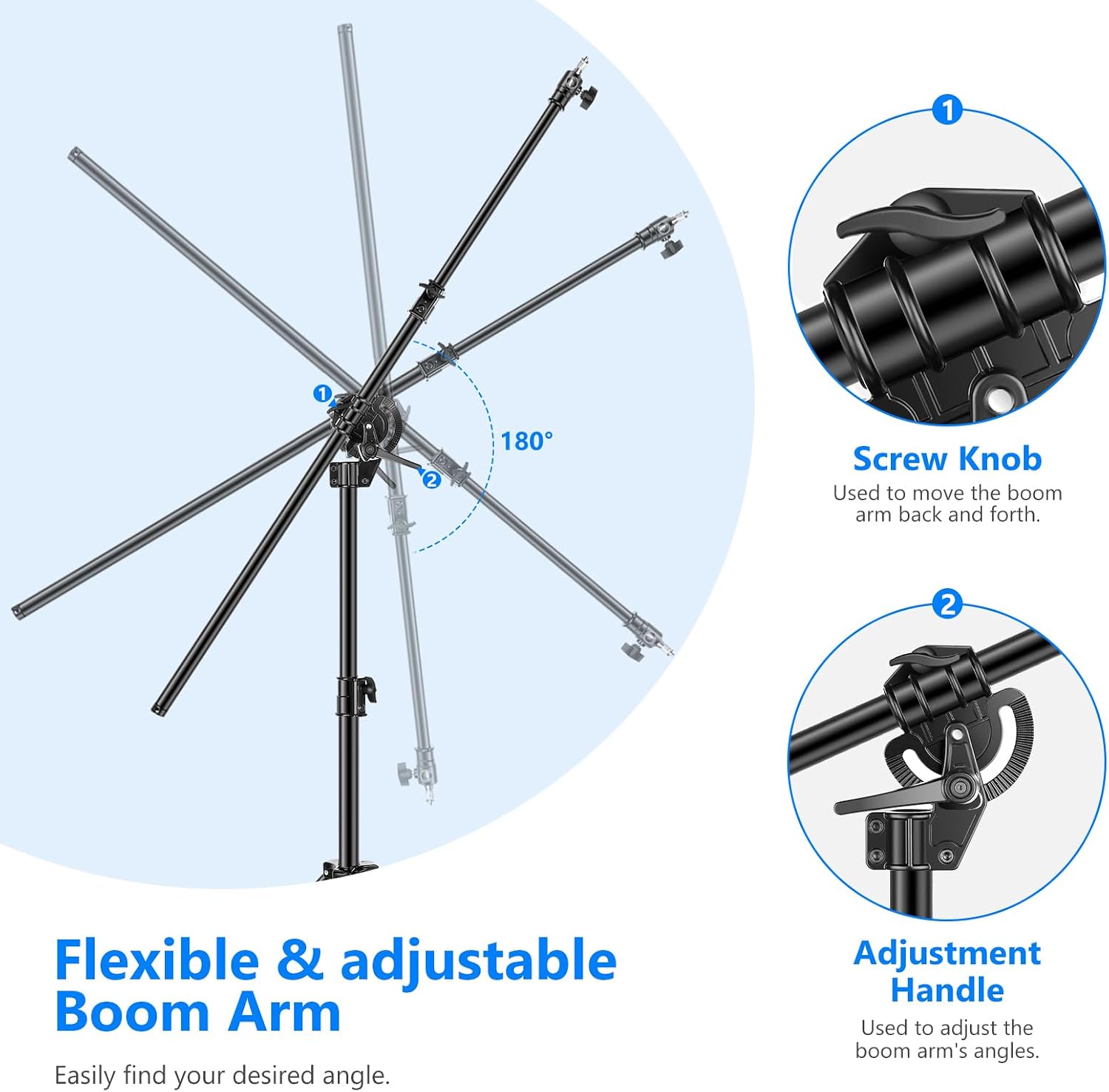 Thumbnail 3 de NEEWER Support d’éclairage 2-en-1 avec trépied aluminium (297 cm) et bras de perche 115,5 cm