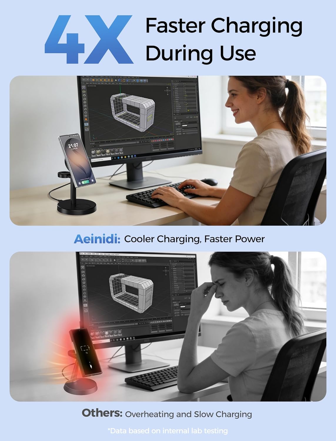 Thumbnail 1 de Aeinidi 3-in-1 Magnetic Wireless Charger for Samsung (MagSafe-compatible) with Phone Stand, Watch & Buds Charging