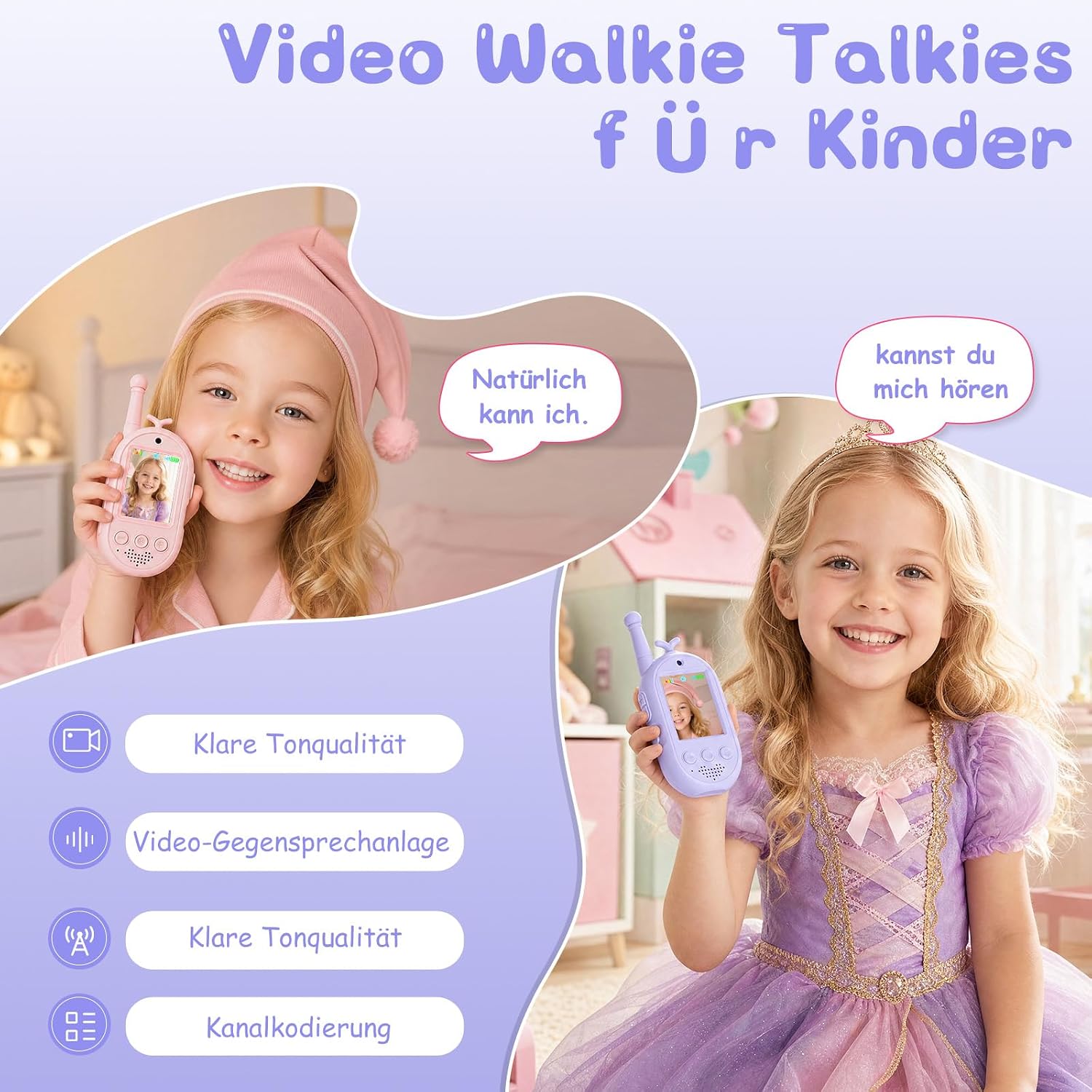 Detalle de Walkie Talkie Kinder 2er Set mit Video-Display – Wiederaufladbare Funkgeräte für Abenteuer im Freien
