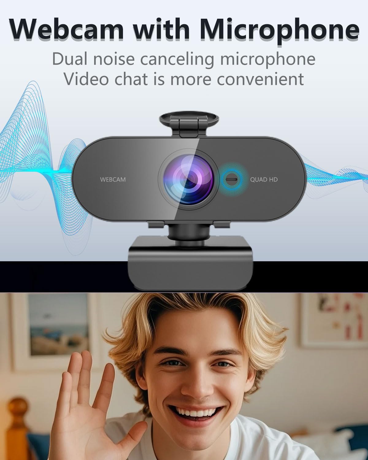 Thumbnail 2 de Kouric 2K Webcam with Microphone and Privacy Cover (USB plug-and-play) for PC, Laptop and Mac