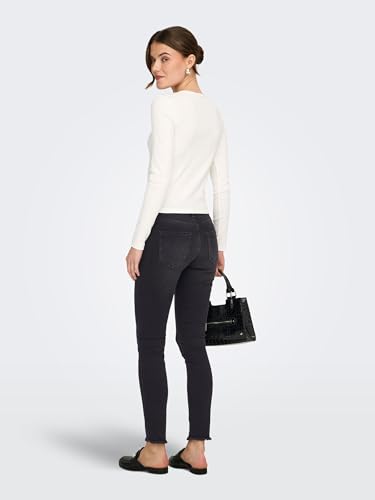 Detalle de ONLY NOS Damen Skinny Jeans onlBLUSH MID ANK RAW – Schwarz, Gr. W32/L30 (Herstellergröße XL)