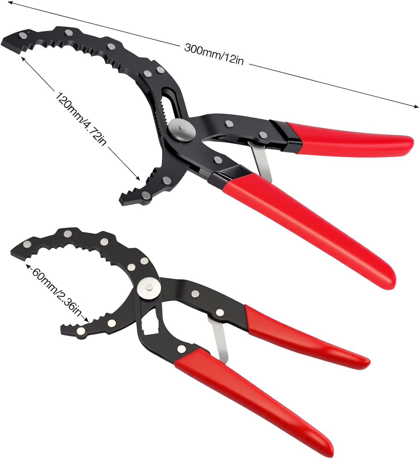 Detalle de DHSWNNG 12" Oil Filter Wrench – Adjustable, Heavy-Duty Carbon Steel Pliers (2-1/4" to 4-3/4" Opening, Red)