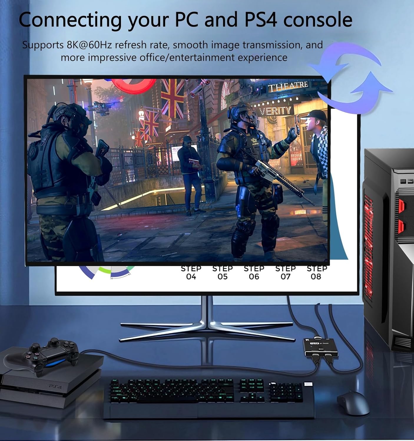 Thumbnail 6 de DisplayPort Switch 8K Bi-directional DP Switcher (1 in 2 out / 2 in 1 out) DP 1.4 8K@60Hz, USB-powered – Black