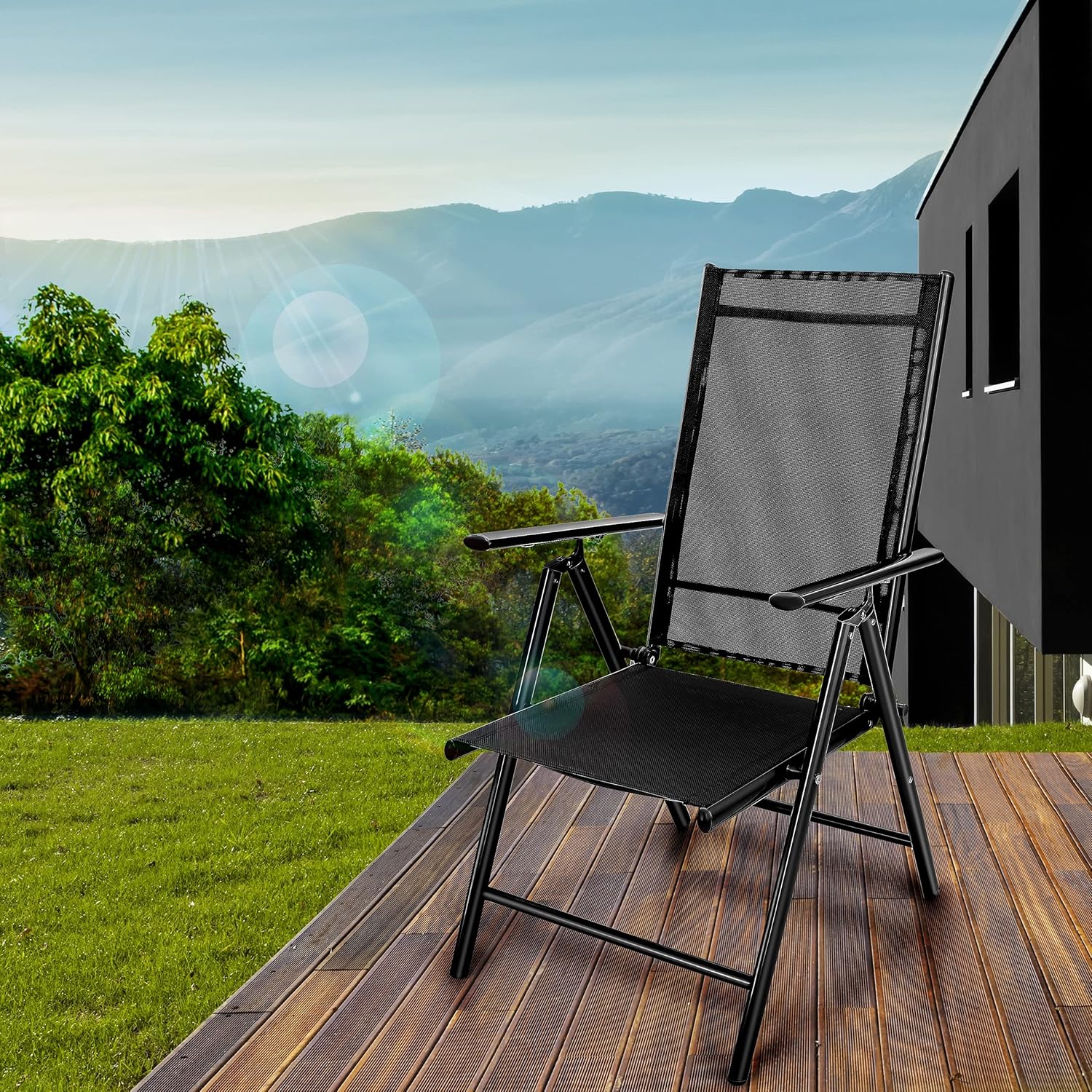 Thumbnail 5 de Tillvex Gartenstuhl 4 Stück: Klappbar aus Aluminium, Hochlehner mit Armlehnen, verstellbar – Ideal für Balkon, Garten und Terrasse