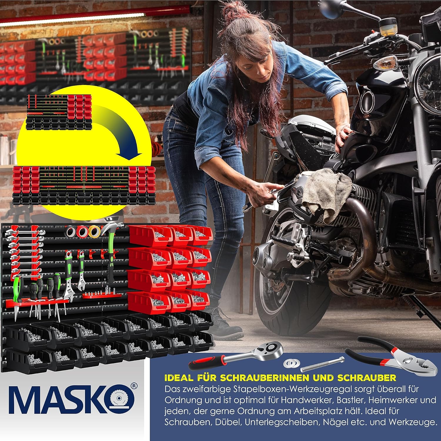 Thumbnail 6 de MASKO® Stapelboxen + Wandregal + Werkzeughalter: Flexibles Ordnungssystem für Werkstatt und Garage