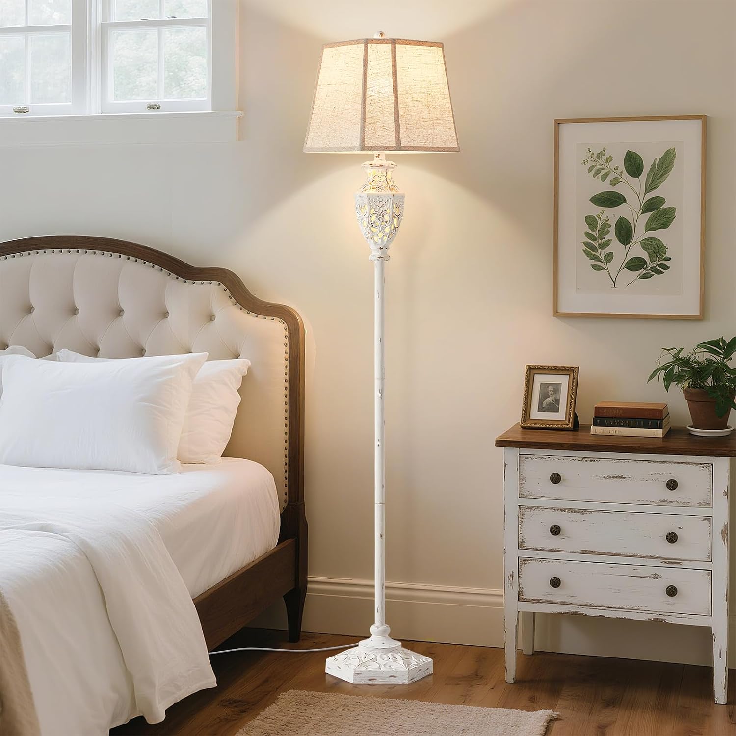 Detalle de Luvkczc F00011 Rustic Resin Floor Lamp with Carved Base and Night Light