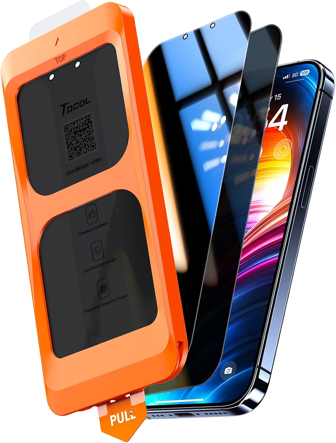 Detalle de TOCOL Privacy Displayschutz 25% für iPhone 13 Pro Max / iPhone 14 Plus – 2er-Pack, 9H Schutzglas mit automatischer Installation