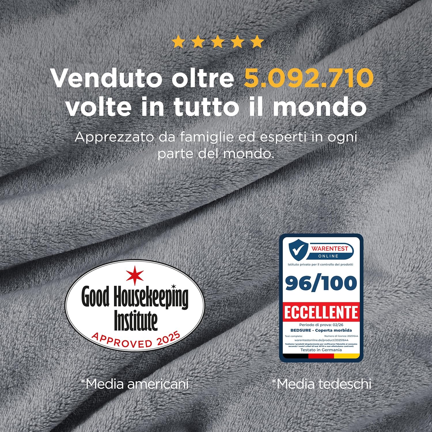 Thumbnail 1 de Bedsure Coperta in Pile Morbida 150x200 Grigio