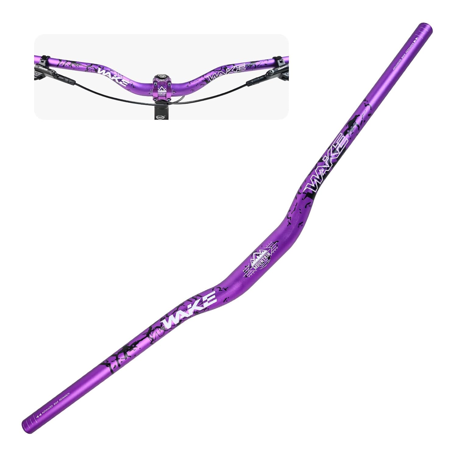 Detalle de Wake Bike Handlebar 31.8mm x 780mm Extra Long Wide Riser Bar – 6061-T6 Aluminium, Purple