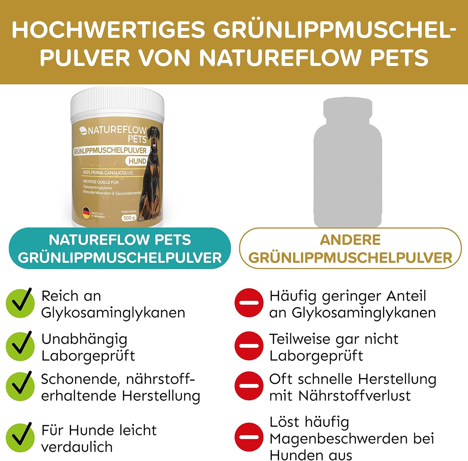 Detalle 2 de TESTSIEGER Grünlippmuschel Pulver 500 g für Hunde