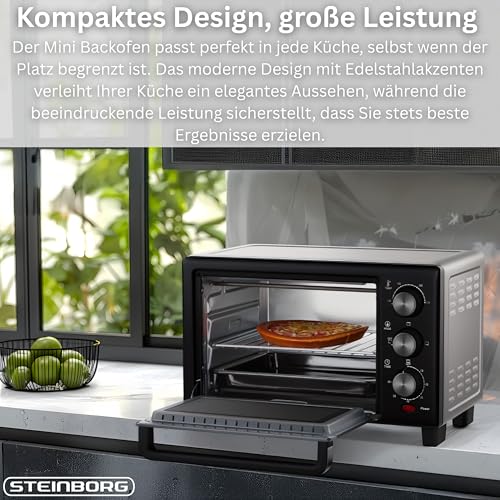Thumbnail 6 de Steinborg Mini Backofen 15 Liter – Pizzaofen, 1200 W, 100–230 °C, 60 Min Timer