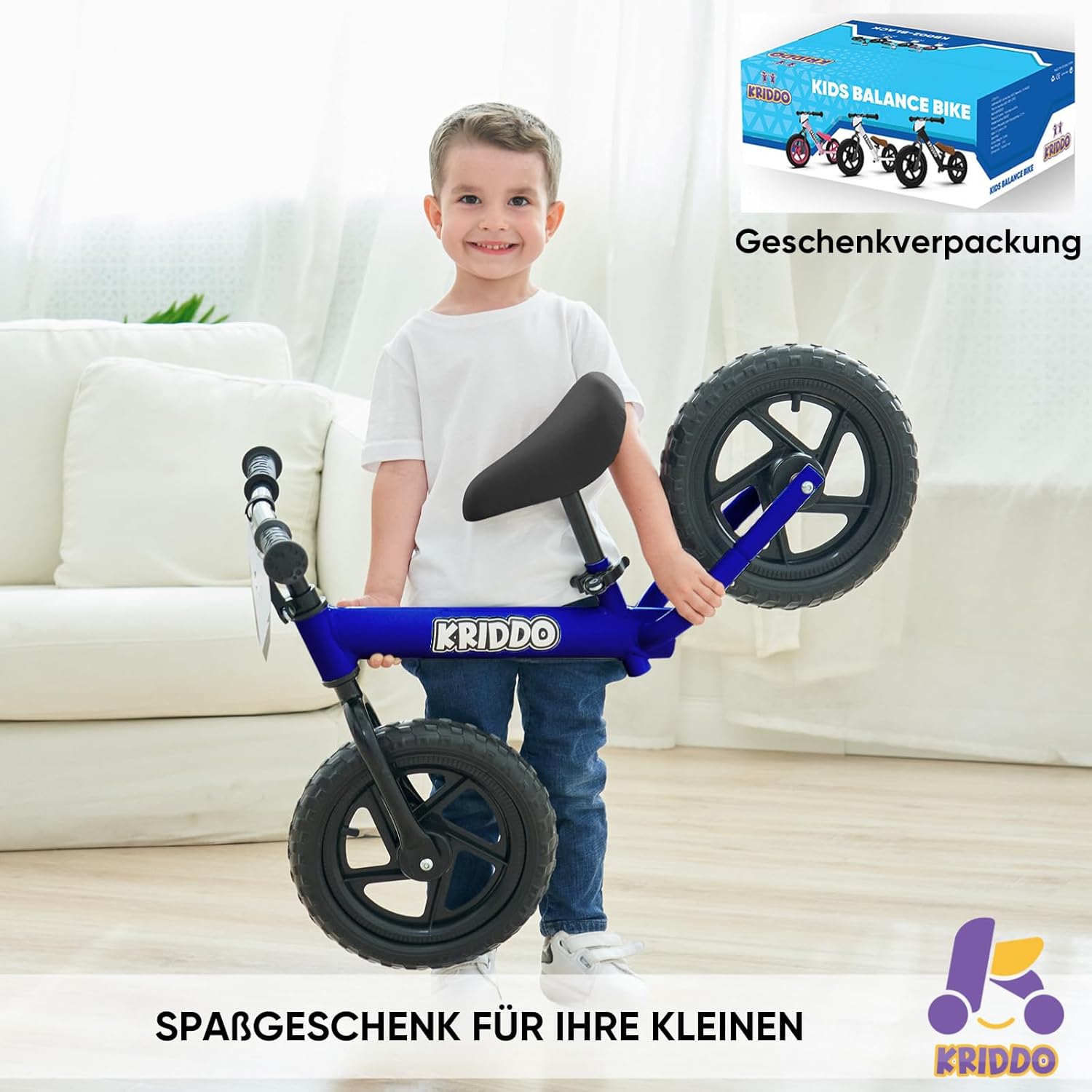 Thumbnail 3 de KRIDDO Kinder Laufrad ab 2 Jahren – 12-Zoll Balance Bike mit personalisierbarem Schild