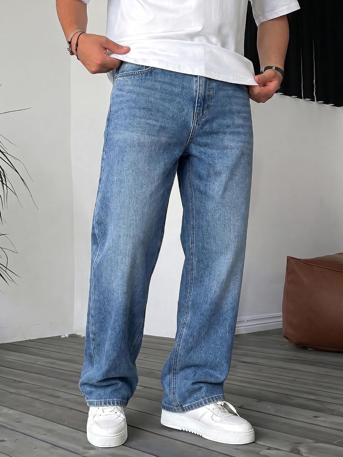Detalle de JMIERR Herren Baggy Jeans aus Baumwolle – weite, bequeme Loose-Fit Stretch Jeans für Alltag und Freizeit