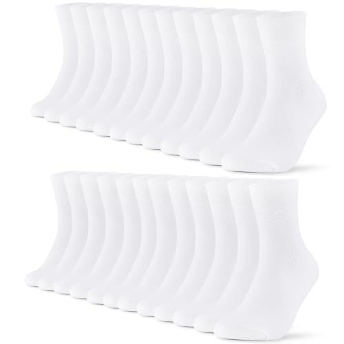 Detalle de FALARY Socken Herren 43-46 – 12 Paar weiße Baumwoll-Sportsocken, atmungsaktiv und verstärkt